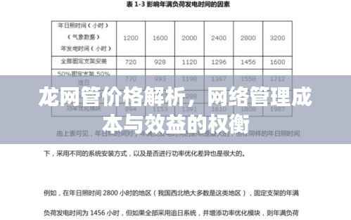 龙网管价格解析,网络管理成本与效益的权衡